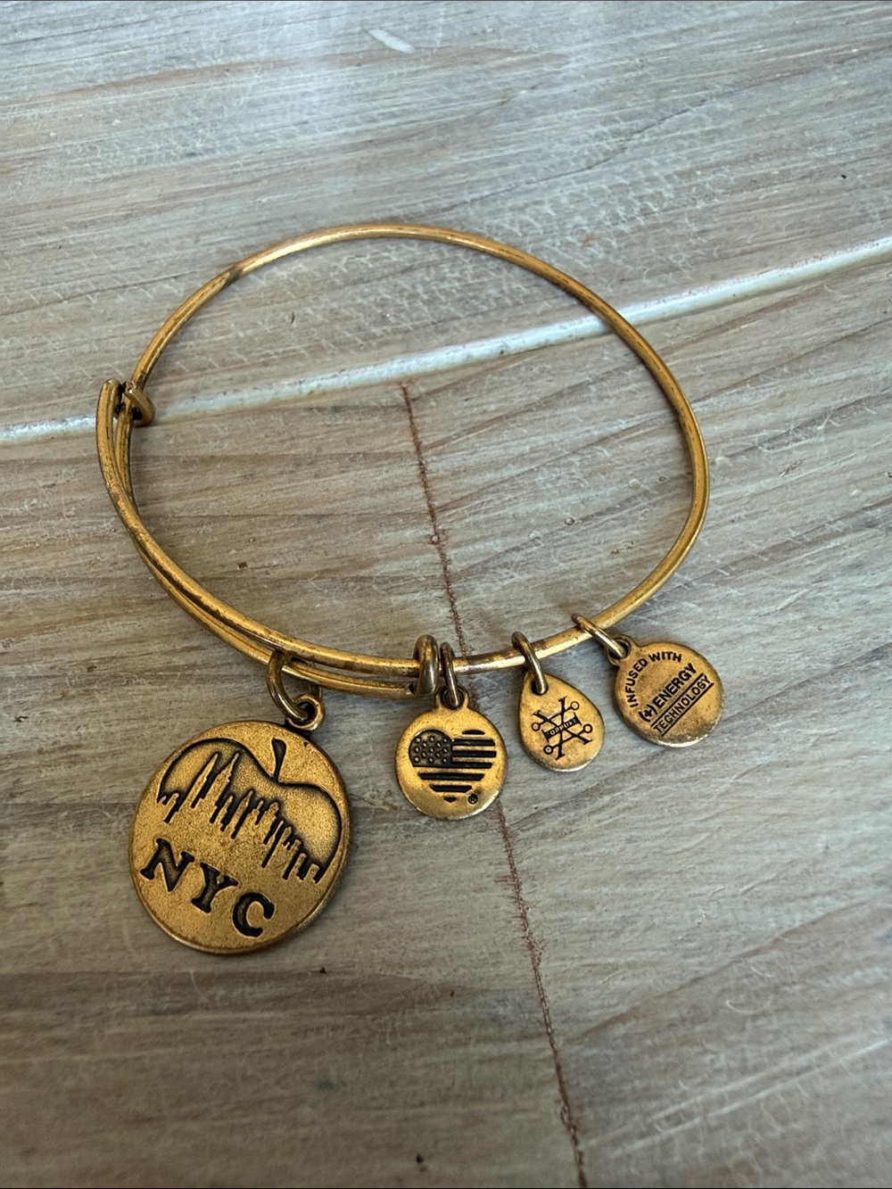 Alex and Ani NYC Charm Bangle Bracelet in Antiqued Gold Tone